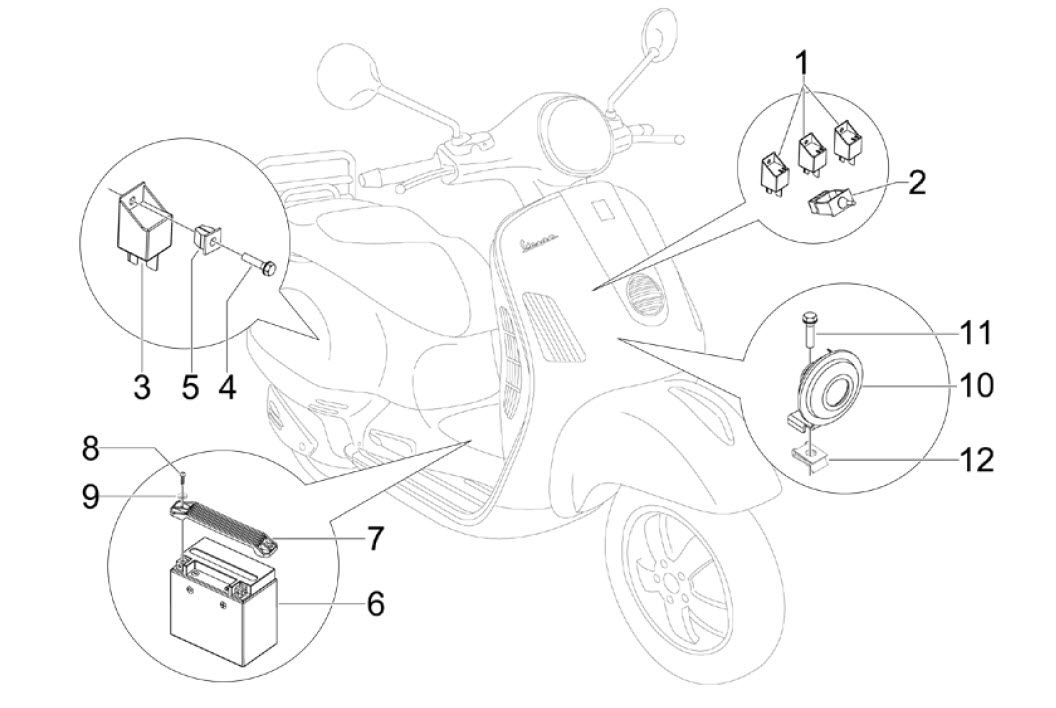 ScooterWest.com - Vespa GTS 250/300ie Battery , Horn  Relays 2006-2014