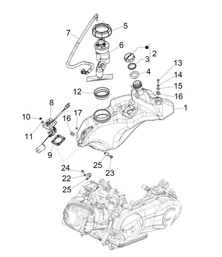 ScooterWest.com - Vespa Primavera/Sprint 150 Fuel Tank \u0026 Pump 2015-Current