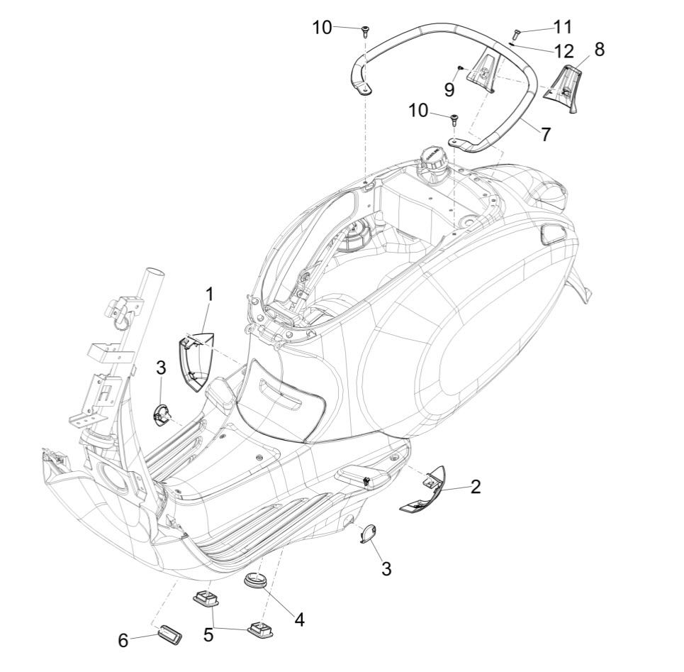 ScooterWest.com - Vespa Primavera 50/150 Grab Rail \u0026 Frame Plugs