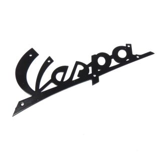 BLACK 'VESPA' LEGSHIELD SCRIPT BADGE/EMBLEM; VNA/VNB