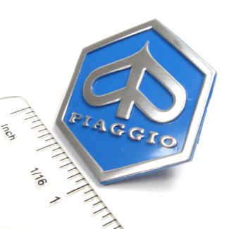 PIAGGIO HORN COVER HEXAGON 'PIAGGIO' BADGE (EMBLEM) BLUE W/SILVER - EURO ET2 ET4 (CAN ALSO FIT STELLA)