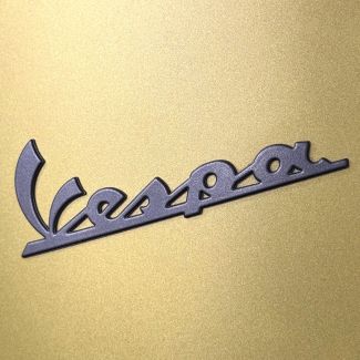 'VESPA' LEG SHIELD MATTE TITANIUM BADGE (EMBLEM) 4" INCHES LONG