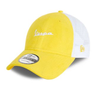 VESPA 9FORTY TRUCKER HAT CAP SUEDE YELLOW WITH WHITE VESPA SCRIPT