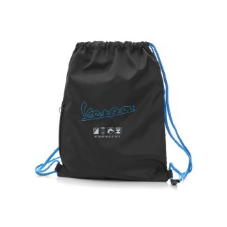 VESPA DEC NYLON DRAWSTRING BACKPACK BAG BLACK WITH BLUE VESPA SCRIPT **SUPER SALE**