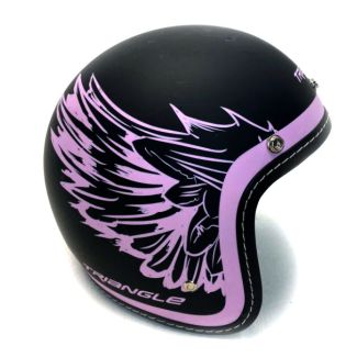 XL ONLY OPEN FACE 3/4 HELMET TRIANGLE 205 MATTE PINK WINGS **CLOSEOUT**