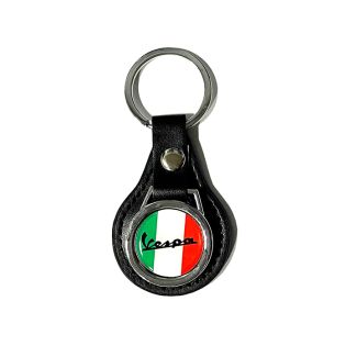 VESPA LEATHER ITALIAN FLAG CHROME KEY CHAIN