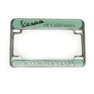 "VESPA of CALIFORNIA" CHROME & GREEN LICENSE PLATE FRAME (NEW OLD STOCK)