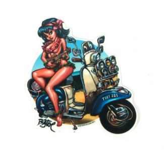 BIG TOE PINUP GIRL LAMBRETTA STICKER (4.25" WIDE x 5.5" TALL)