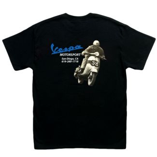 Vespa Motorsport Retro Shop T-Shirt MEN'S BLACK