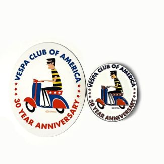 VESPA CLUB OF AMERICA 30TH ANNIVERSARY SHAG VCOA 1.5" PIN AND 2.5" STICKER COMBO