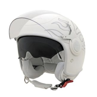 JUSTIN BIEBER X VESPA VJ HELMET WHITE W/FLAMES CLEAR EXTERNAL VISOR W/SMOKE INNER VISOR