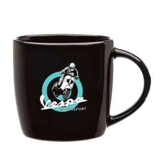 HUGE 20OZ CERAMIC VESPA MOTORSPORT MUG IN BLACK