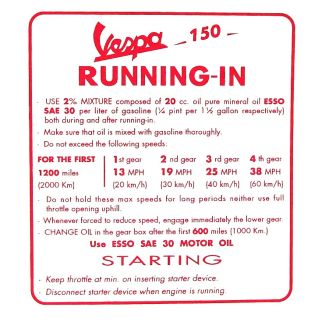 Vespa 150 Running In Decal