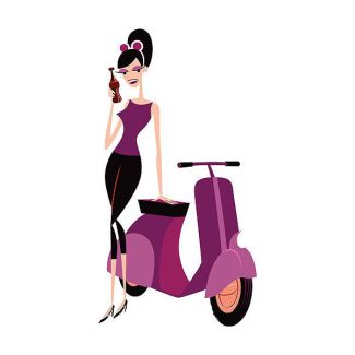 SHAG GIRL WITH SCOOTER STICKER "TAKE 5" PURPLE LARGE