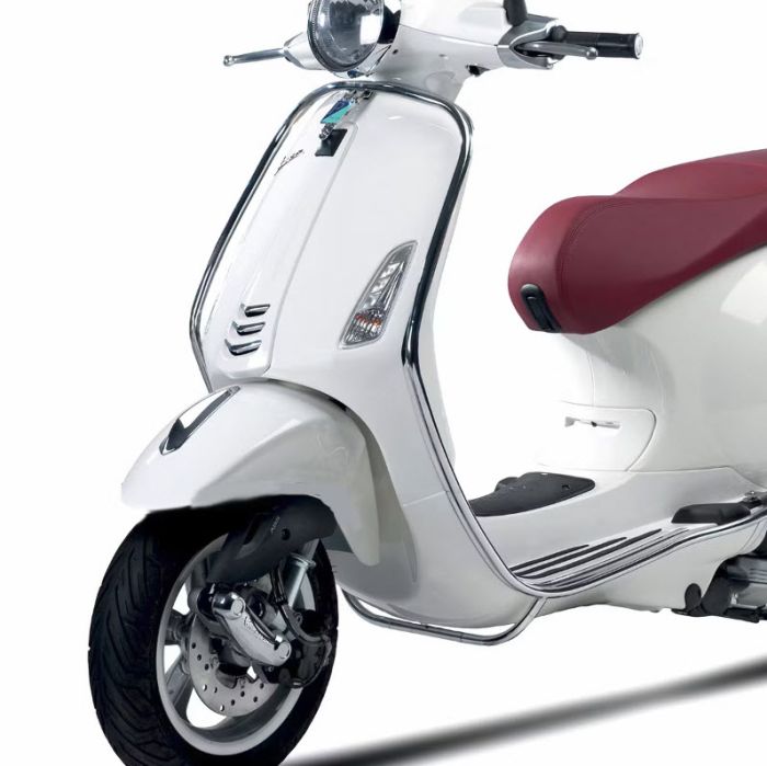 ScooterWest.com - Chrome Front Legshield Bars OEM Piaggio VESPA