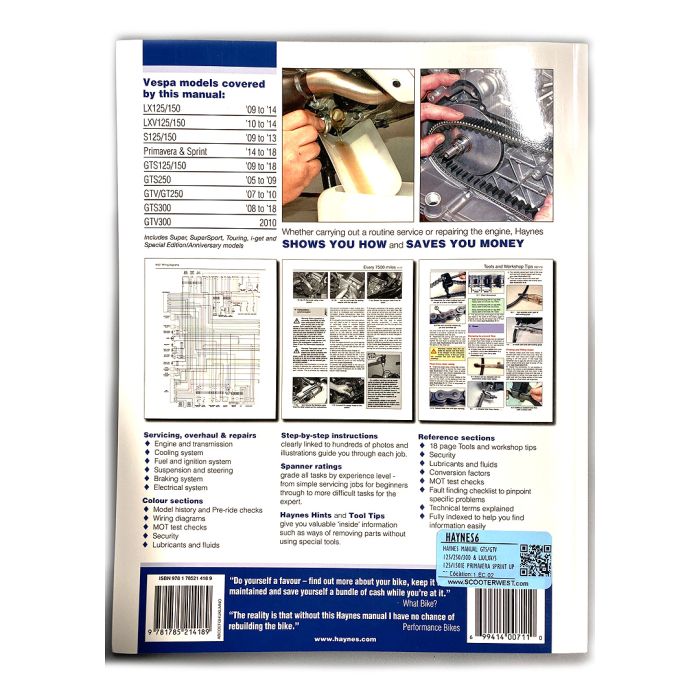 Haynes Service & Repair Manual Piaggio Vespa: Sfera, Typhoon